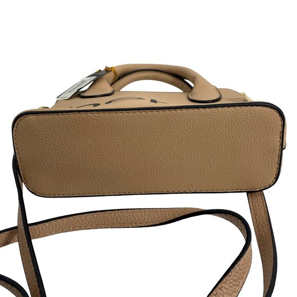 NWT $89 BEBE Fabiolo Micro Dome Vegan Leather Crossbody Handbag Taupe/Black Logo - Picture 4 of 8